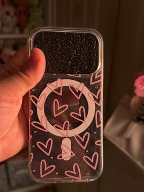Amazon Clear Phone Case with Pink Heart Design and White Ring Holder